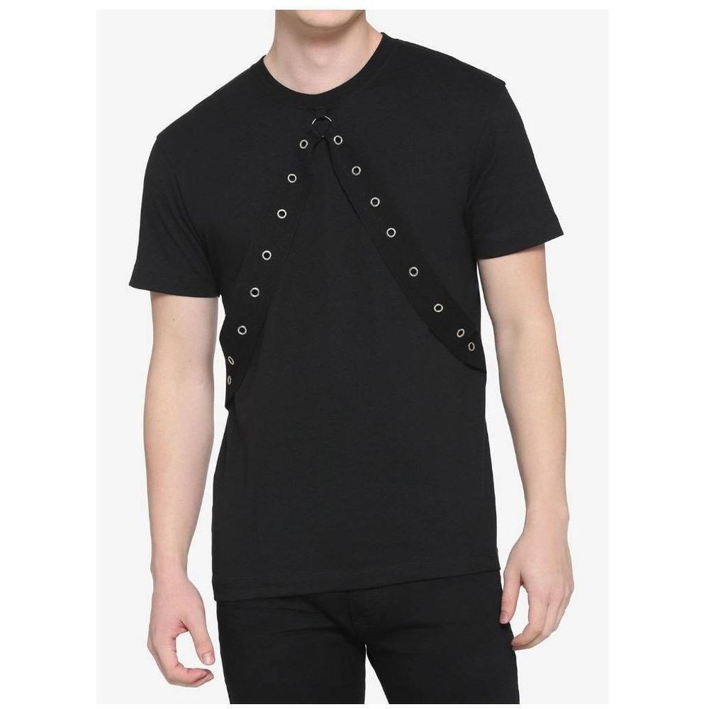 HOT TOPIC Black Oversized Tee w/dbl Grommet belts on O-Ring